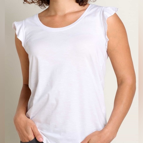 NWT Toad&Co Rufflita Organic Cotton Blend Scoop Neck Tee In White - Picture 3 of 3